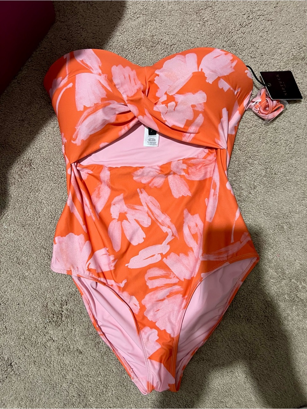 Niptuck Swim Orange & Light Pink Floral One-Piece Swimsuit
